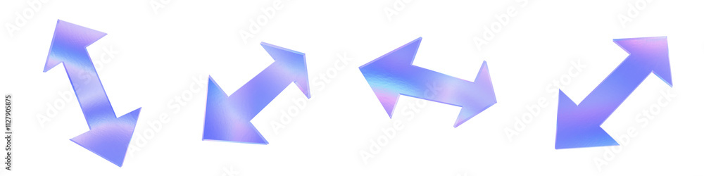 Set of 4 3d glass 2 heads arrow shape with aberration effect isolated on a transparent background. Blue tone. 3d transparent elements for graphic design. Set of 4 3d glass 2 heads arrow shape with aberration effect isolated on a transparent background. Blue tone. 3d transparent elements for graphic design.