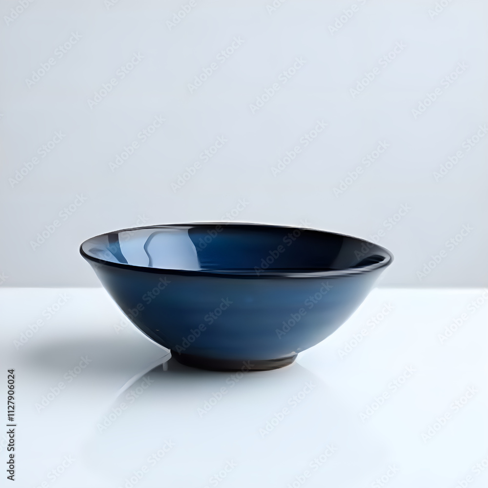 Elegant deep blue bowl with smooth curves and reflective surface on soft neutral background, photography of still life concept. Elegant deep blue bowl with smooth curves and reflective surface on soft neutral background, photography of still life concept.