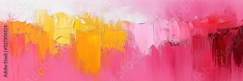 Abstract Painting with Vibrant Pink Yellow and White Colors Thick Brush Strokes Impressionism Texture Art photo