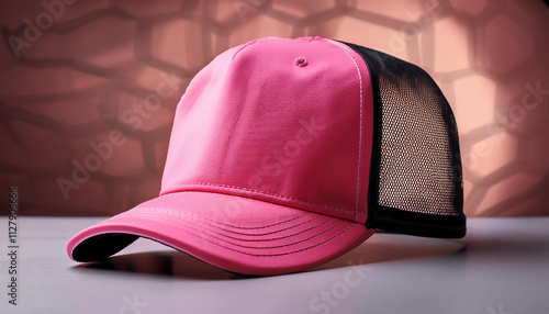 pink trucker hat with mesh back background photo