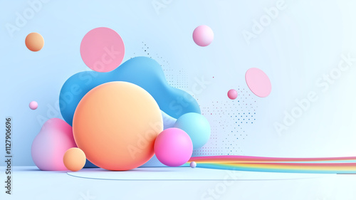 Colorful abstract shapes create vibrant scene with soft curves and gradients, evoking playful and modern atmosphere. Perfect for backgrounds or design elements