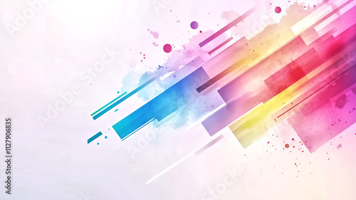 Vibrant abstract background with colorful splashes and geometric shapes, perfect for creative projects and digital designs. blend of colors creates lively atmosphere