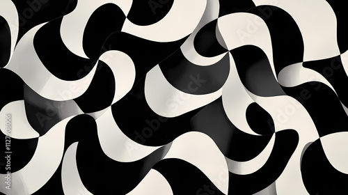 Abstract black and white tessellated curvilinear shapes. Tessellation. Illustration photo