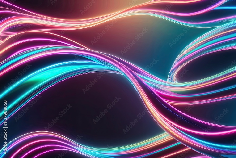 Fototapeta premium Cutting-Edge 3D Iridescent Neon Wave Design for Contemporary Backgrounds and Digital Art