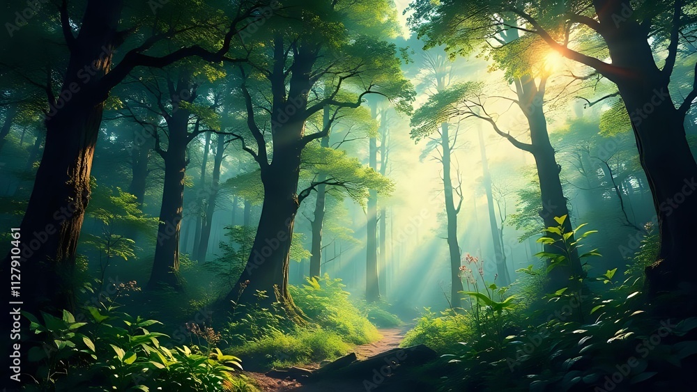 Obraz premium sun rays in the forest