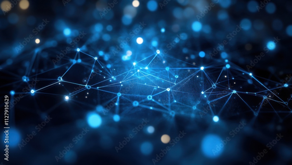 Abstract Digital Network Background with Blue Light Particles and Connected Points Representing Technology and Data Flow in a Virtual Space Abstract Digital Network Background with Blue Light Particles and Connected Points Representing Technology and Data Flow in a Virtual Space