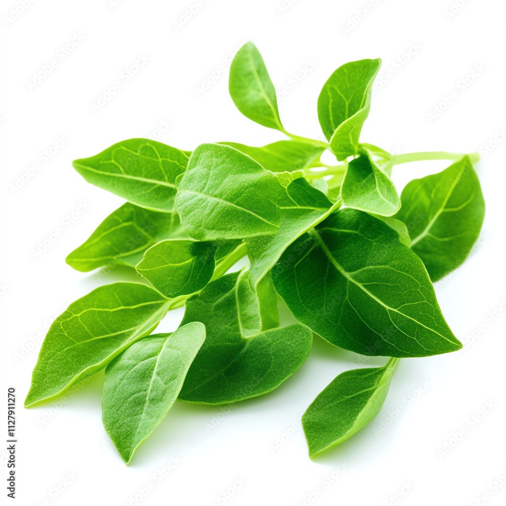 Fresh green basil leaves on a white isolated background Fresh green basil leaves on a white isolated background