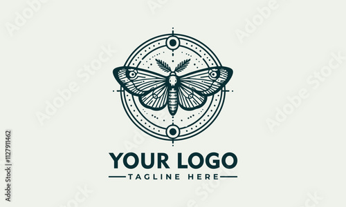 Large vector logo moth in circular design, suitable for horror or Halloweenthemed projects, spooky illustrations, or dark and mysterious concepts