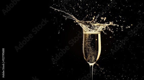White Wine Champagne Splashing in a Glass on White Background, Sparkling Liquid Display of Elegance and Celebration.