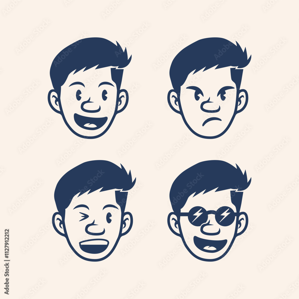 Retro cartoon cool smile face pack 30s 50s 60s illustration character design with vintage style for avatar, logo, tshirt design illustration and sticker . smiley carichature with dope style Retro cartoon cool smile face pack 30s 50s 60s illustration character design with vintage style for avatar, logo, tshirt design illustration and sticker . smiley carichature with dope style