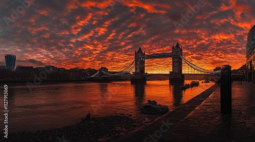 Fiery sunset, Tower Bridge, London skyline. photo