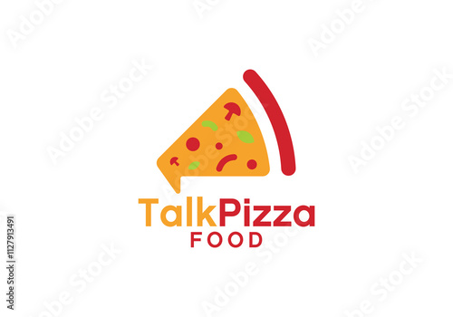 chat and pizza logo design. online food and restaurant symbol vector template