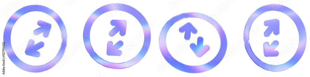 Set of 4 3d glass switch arrow outline shape with aberration effect isolated on a transparent background. Blue tone. 3d transparent elements for graphic design. Set of 4 3d glass switch arrow outline shape with aberration effect isolated on a transparent background. Blue tone. 3d transparent elements for graphic design.