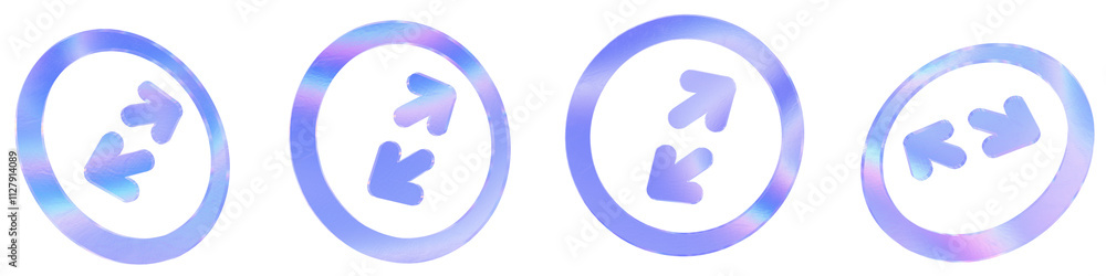 Set of 4 3d glass switch arrow outline shape with aberration effect isolated on a transparent background. Blue tone. 3d transparent elements for graphic design. Set of 4 3d glass switch arrow outline shape with aberration effect isolated on a transparent background. Blue tone. 3d transparent elements for graphic design.