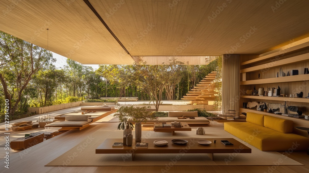 Modern minimalist interior design with natural light and greenery Modern minimalist interior design with natural light and greenery