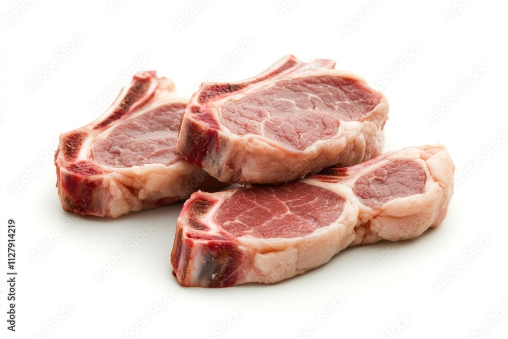 Three raw lamb chops on white background. Three raw lamb chops on white background.