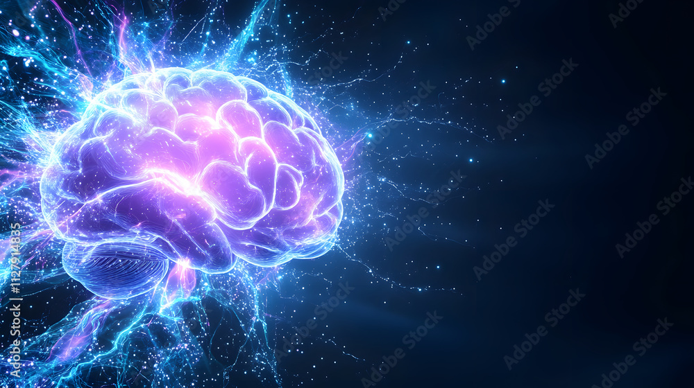 A vibrant, glowing brain illustration radiating energy and light, symbolizing intelligence, creativity, and cognitive function against a dark background A vibrant, glowing brain illustration radiating energy and light, symbolizing intelligence, creativity, and cognitive function against a dark background
