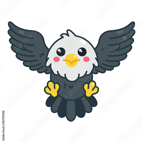 Cartoon flying eagle, hand-drawn in flat art style. Vector illustration, isolated and perfect for kid's designs, playful projects, and nature-themed creations.