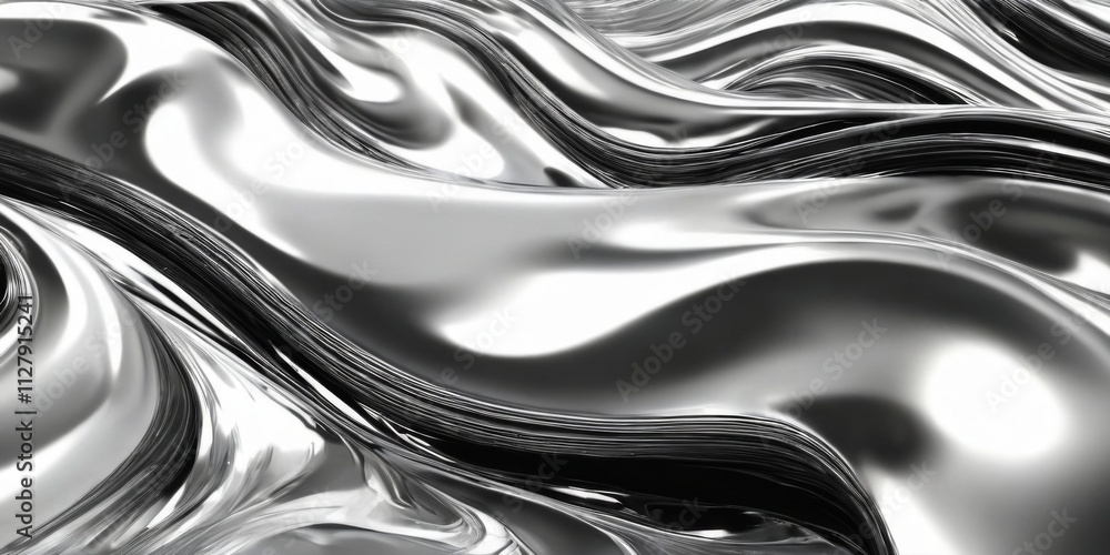 Sleek Silver Abstract Digital Art with Wavy Lines and Curves Modern and Luxurious Black and White Design Sleek Silver Abstract Digital Art with Wavy Lines and Curves Modern and Luxurious Black and White Design