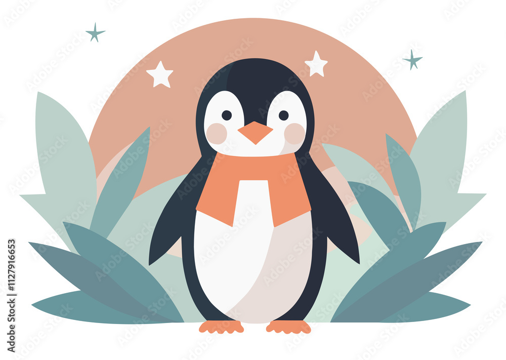 Naklejka premium マフラーをつけた赤ちゃんペンギン