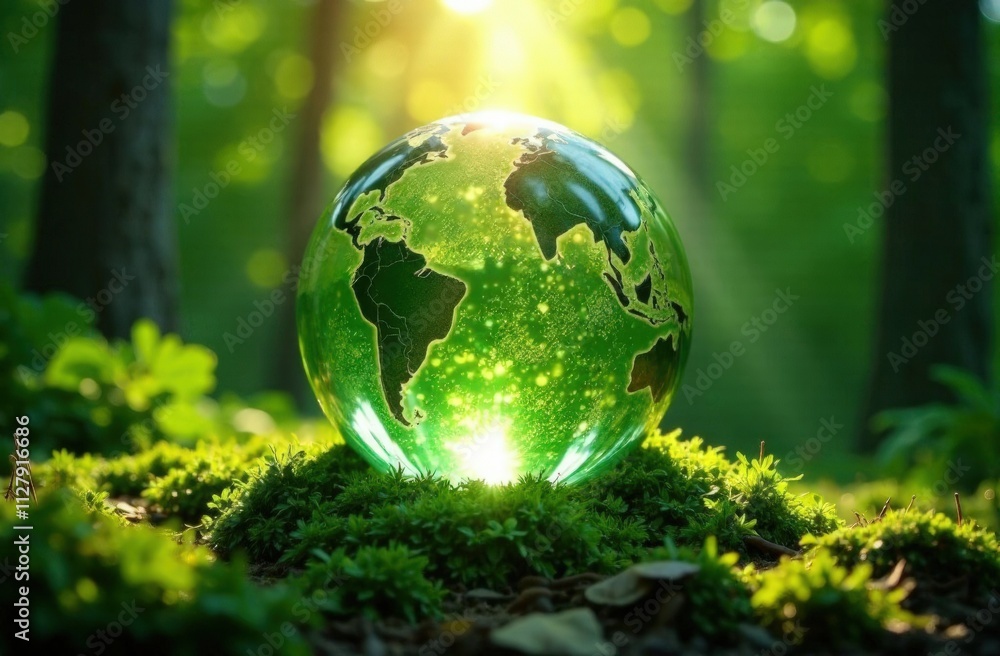 Crystal land in a forest environment. Earth Day concept. Save the planet. Think about the environment. Paris Agreement concept. Ecology concept. Crystal land in a forest environment. Earth Day concept. Save the planet. Think about the environment. Paris Agreement concept. Ecology concept.