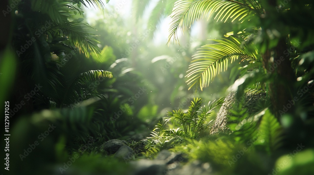 Lush green tropical jungle path with sunlight. Lush green tropical jungle path with sunlight.