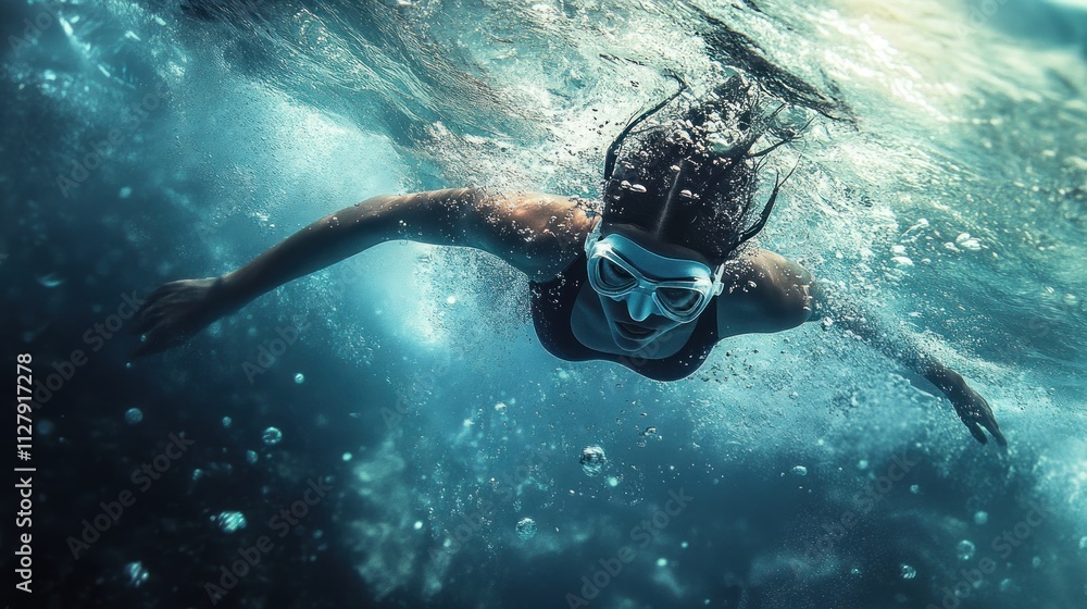 Underwater Serenity: A Woman's Graceful Dive Underwater Serenity: A Woman's Graceful Dive