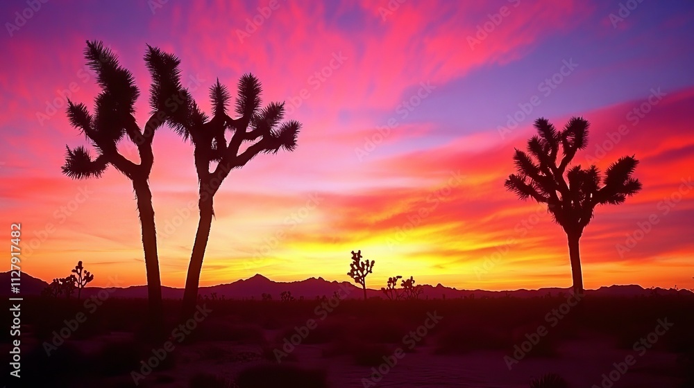 70.A desert sunrise with Joshua trees standing tall and casting shadows on the sandy ground, with vibrant colors spreading across the sky. The morning light gently illuminates the arid landscape, 70.A desert sunrise with Joshua trees standing tall and casting shadows on the sandy ground, with vibrant colors spreading across the sky. The morning light gently illuminates the arid landscape,