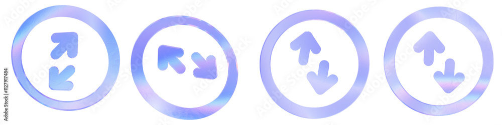 Set of 4 3d glass switch arrow outline shape with aberration effect isolated on a transparent background. Blue tone. 3d transparent elements for graphic design. Set of 4 3d glass switch arrow outline shape with aberration effect isolated on a transparent background. Blue tone. 3d transparent elements for graphic design.