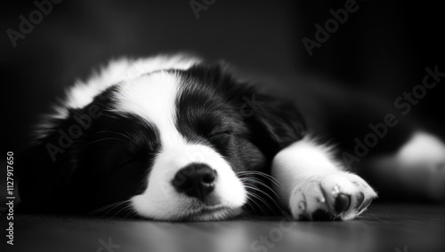 Wallpaper Mural Adorable black and white puppy sleeping peacefully. Torontodigital.ca