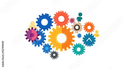 Colorful Interlocking Gears Representing Teamwork and Collaboration