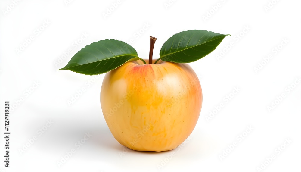 Ripe yellow apple with green leaf isolated on a white background. Ripe yellow apple with green leaf isolated on a white background.