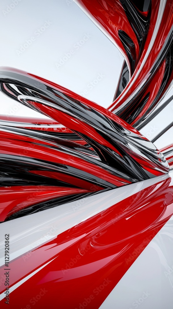 Abstract red and black twisting design showcasing fluid curves in a modern artistic style Abstract red and black twisting design showcasing fluid curves in a modern artistic style