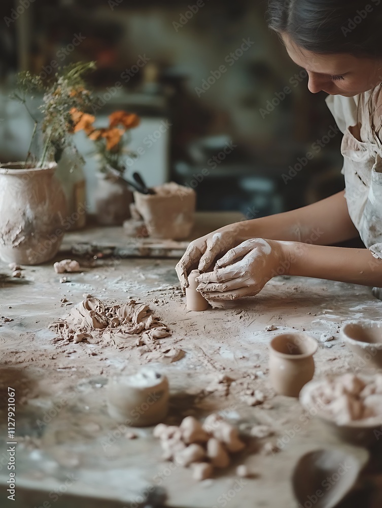 Artisan shaping clay. Concept of pottery, craft, and handmade. Artisan shaping clay. Concept of pottery, craft, and handmade.