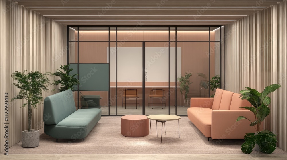 Fototapeta premium Modern Minimalist Office Lounge Area with Contemporary Furniture