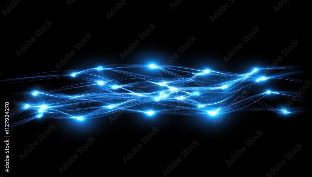 Abstract blue glowing lines and nodes on black background, representing connection, network, or technology. Abstract blue glowing lines and nodes on black background, representing connection, network, or technology.