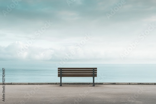 a wooden bench sitting on top of a cement floor next to the ocean