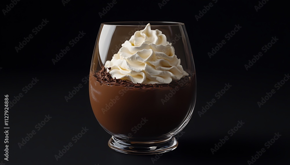 A dark chocolate mousse served in a glass with whipped cream topping A dark chocolate mousse served in a glass with whipped cream topping