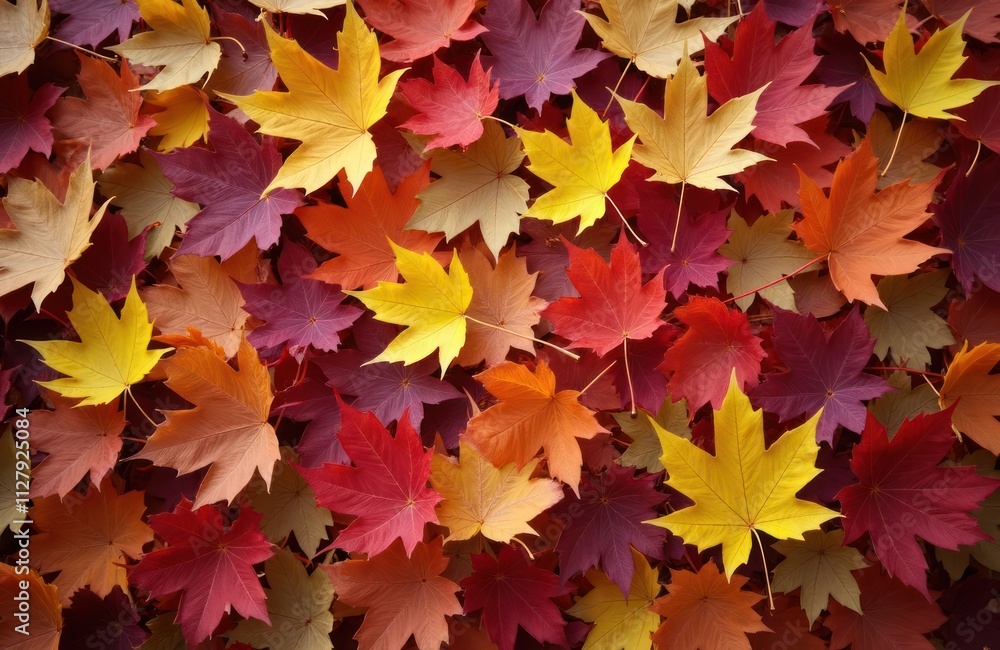 Autumn leaves in vibrant hues fill image. Colorful leaves of red orange yellow, maroon create beautiful autumnal scene. Detailed close-up view of nature beauty. Perfect for seasonal designs, Autumn leaves in vibrant hues fill image. Colorful leaves of red orange yellow, maroon create beautiful autumnal scene. Detailed close-up view of nature beauty. Perfect for seasonal designs,