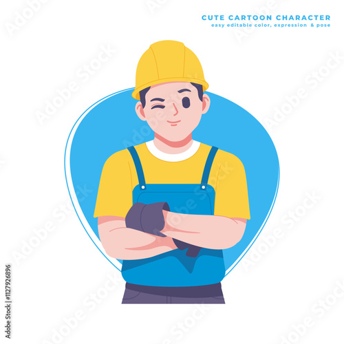 engineer boy cute cartoon character
