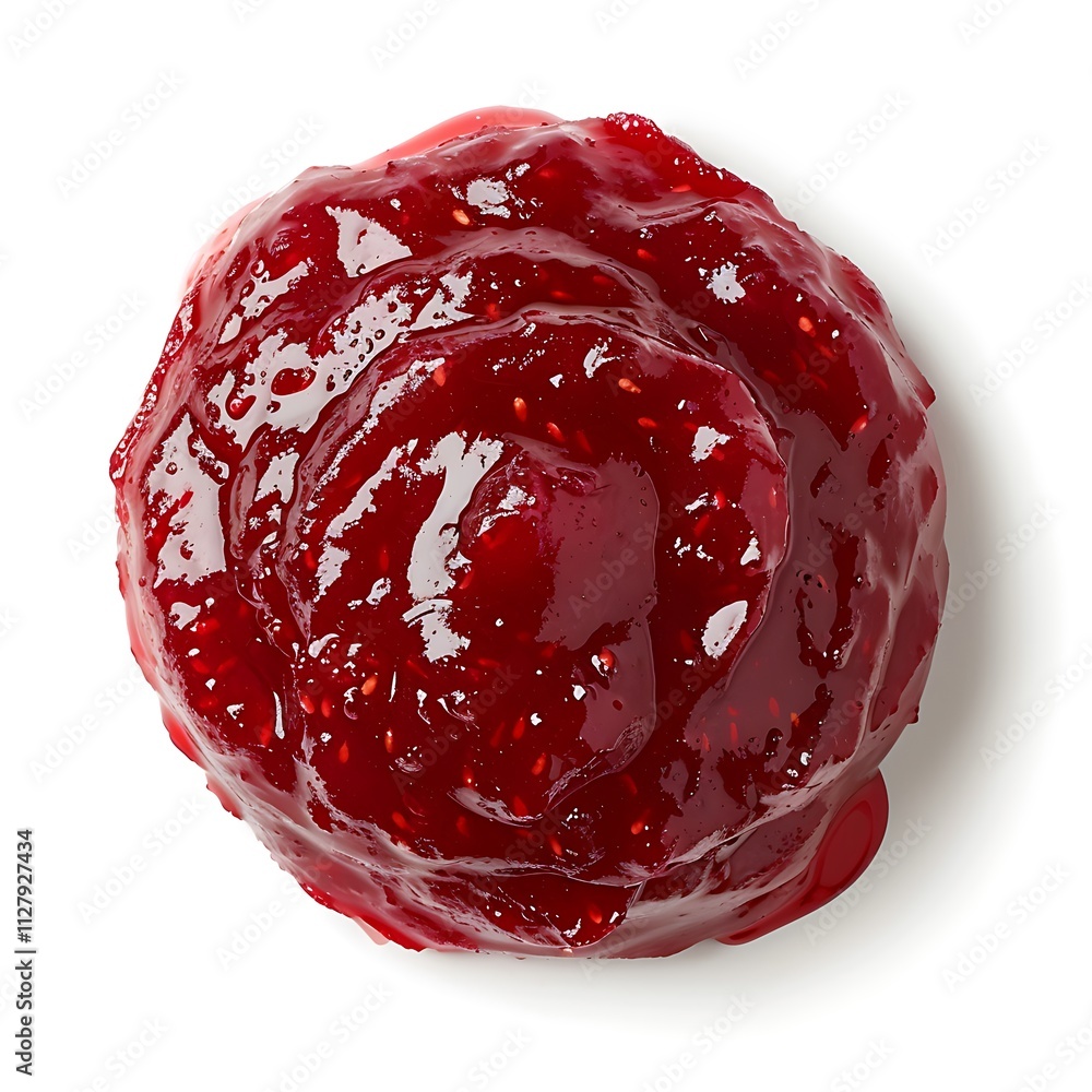 Raspberry jam isolated on white background. Top view. Flat lay.