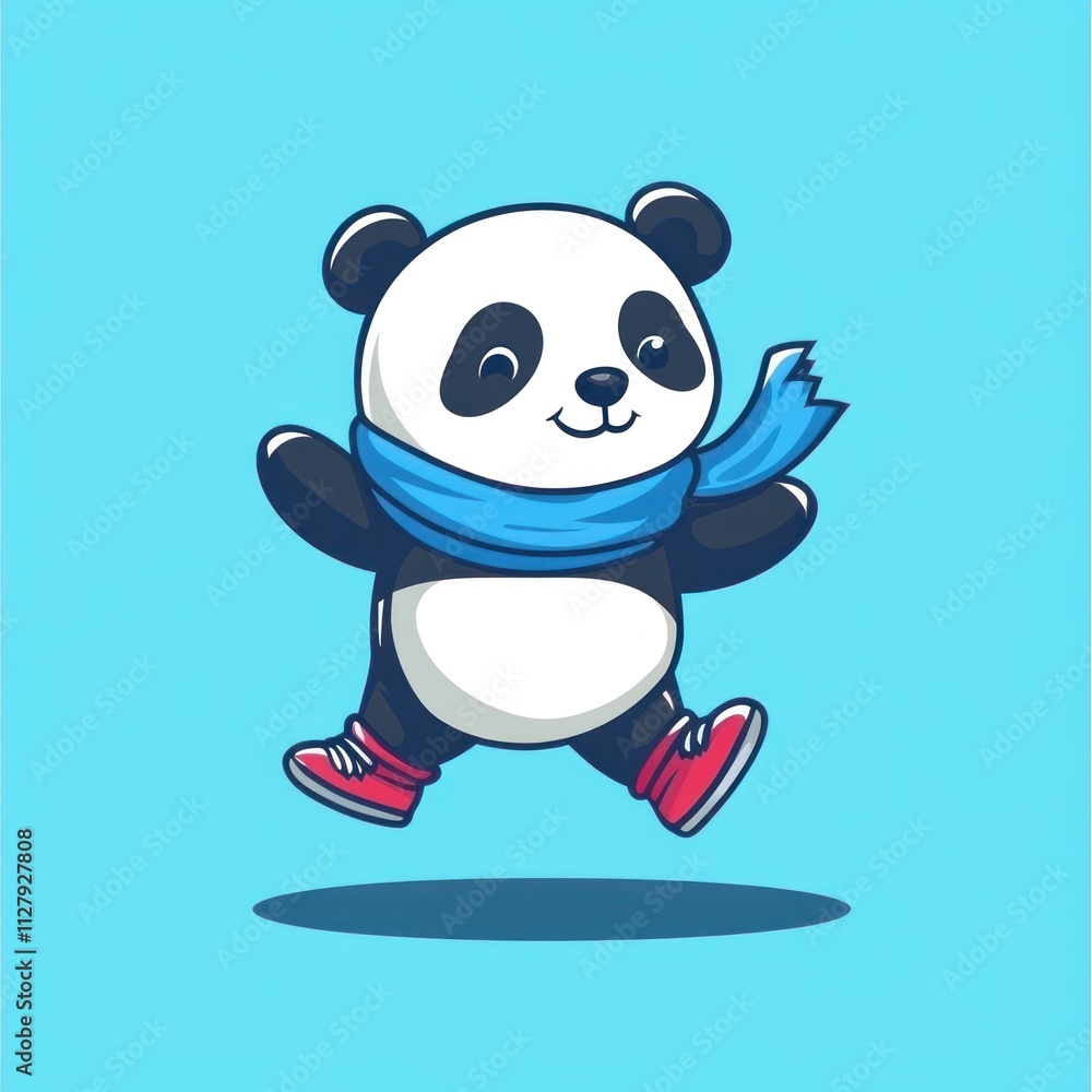 Happy jumping panda wearing scarf and shoes. Happy jumping panda wearing scarf and shoes.