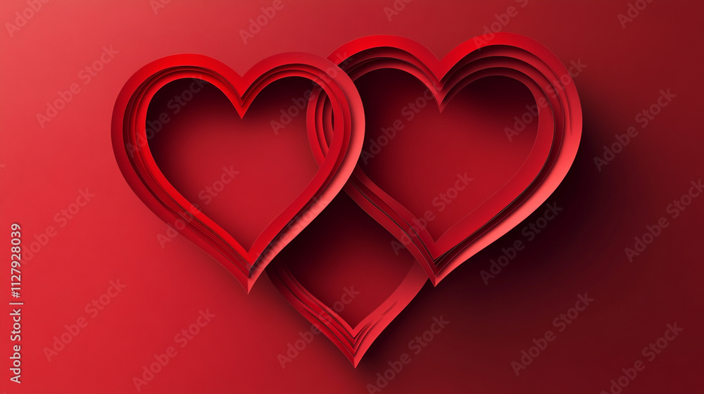 Red layered hearts symbolize love and affection on Valentine's Day celebration Red layered hearts symbolize love and affection on Valentine's Day celebration