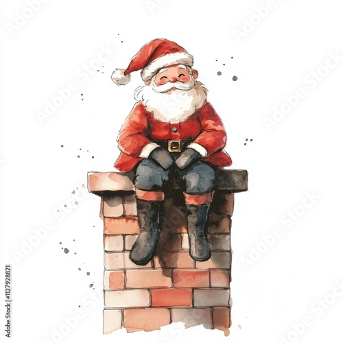 Santa resting sitting on top of chimney. Holiday Christmas mood. photo