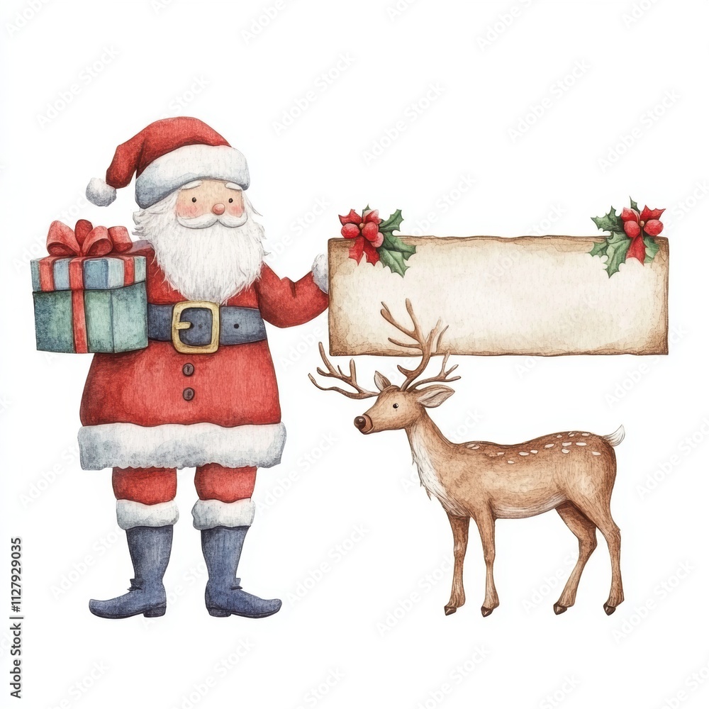 Cute reindeer and Santa. Christmas holiday greeting card design background template. Cute reindeer and Santa. Christmas holiday greeting card design background template.