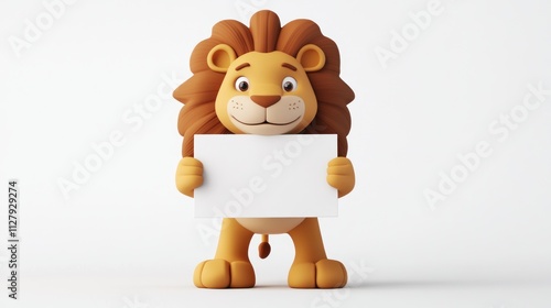 Cute cartoon lion holding blank sign. photo