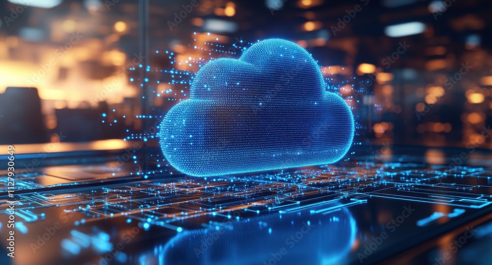 Futuristic Digital Cloud Computing Concept with Glowing Data Points and Circuit Board Background for Technology and Innovation Themes Futuristic Digital Cloud Computing Concept with Glowing Data Points and Circuit Board Background for Technology and Innovation Themes
