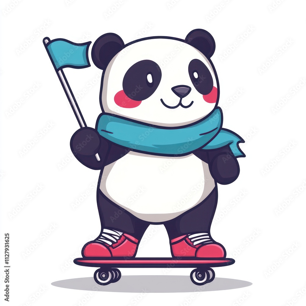 Cute panda skateboarding with flag. (1) Cute panda skateboarding with flag. (1)