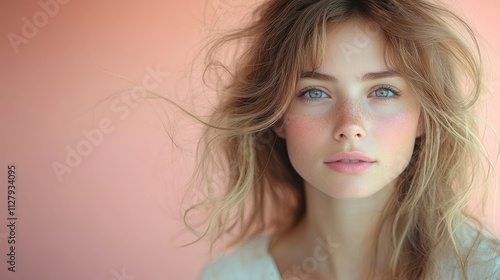 Beautiful Woman with Flowing Hair in Natural Light