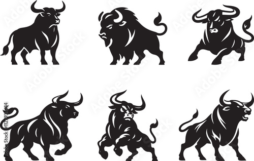  Bulls  horns set silhouette vector art with white background, Bulls vector illustration design